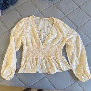 Willow Ivory Smocked Peplum V-Neck Blouse